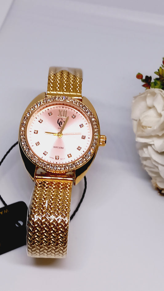 Montre GGluxe rond fond rose