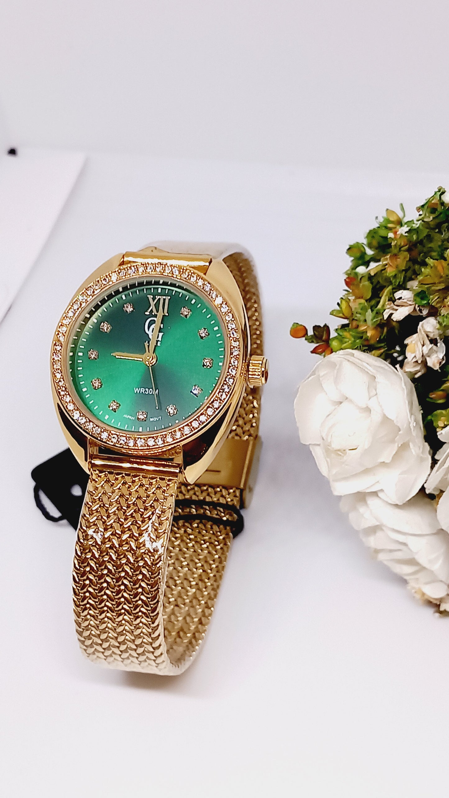 Montre GGluxe rond fond vert