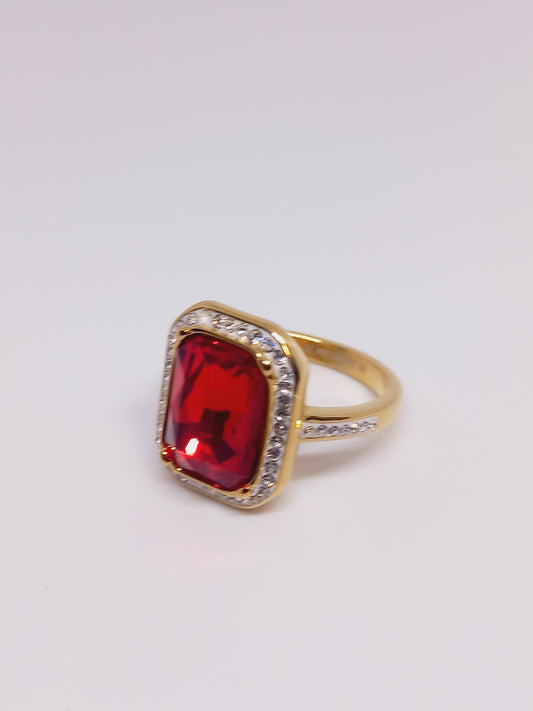 Bague perle rouge avec strasse